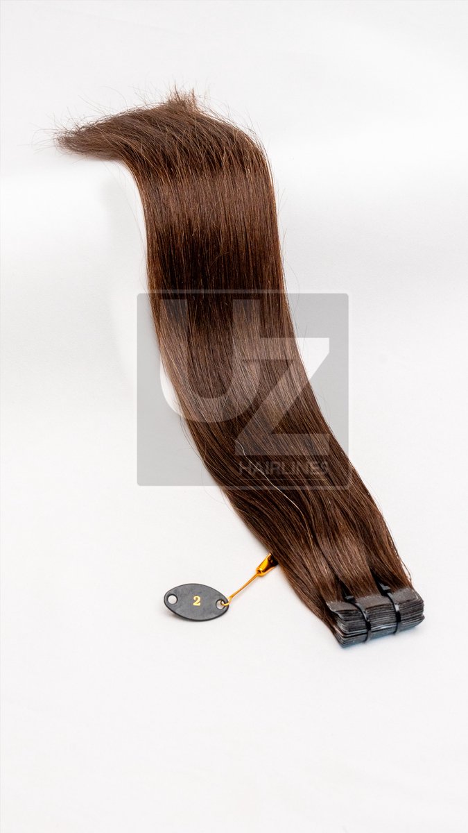UZ Hairlines Tape Extensions 50cm – Kleur #2 Donkerbruin – 50g – 100% Remy Human Hair – Premium Quality - Double Drawn