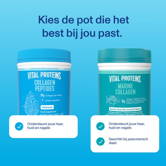 Vital Proteins - 10 tot 20 gram Peptiden Rundercollageen - Gehydrolyseerd - Neutrale Smaak - Suikervrij - 284 Gram