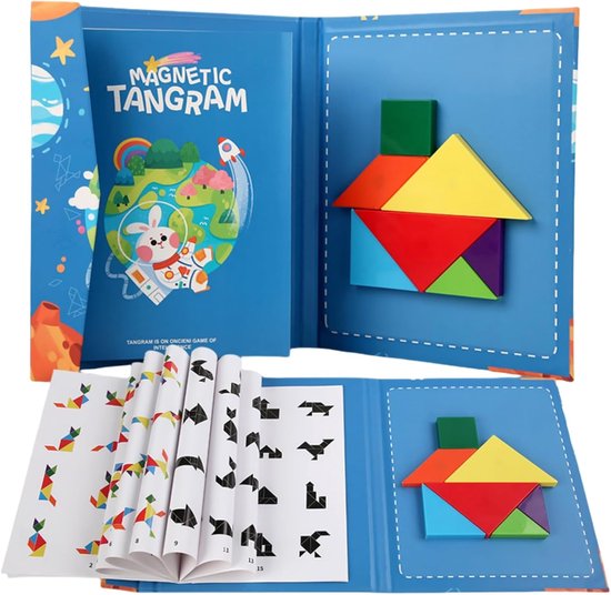 Magnetisch tangram-boek - houten Montessori logische 3D-puzzel