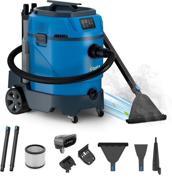 BOLLIT 2600W Professionele Tapijtreiniger - Stoomreiniger en Vlekkenreiniger - 100° Stoom - Bank reiniger - Zetelreiniger - Meubelreiniger - Auto Stofzuiger - Handstomer - Matrasreiniger - Waterstofzuiger - Reiniger voor auto, bank, vloer, en tapijt