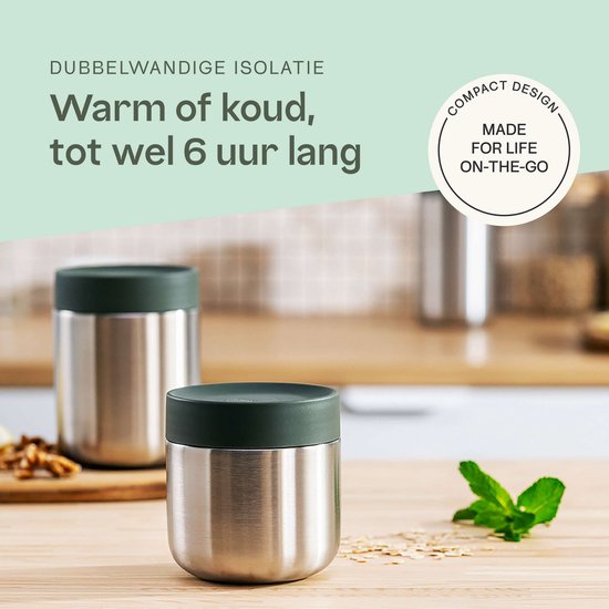 BergHOFF Home Nommie – Boîte à lunch Thermos 0 l – Boîte Thermos étanche – Garde au chaud ou au froid pendant 6 heures – Isolation à double paroi – Récipient alimentaire étanche – Acier inoxydable – Lavable au lave-vaisselle – Kaki et Argent