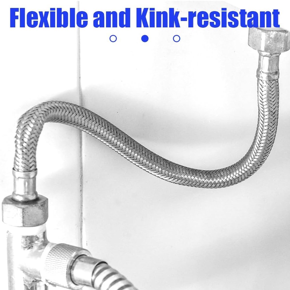 VARIOSAN Flexibele slang 17529, 3/8 inch ÜWM x 1/2 inch ÜWM, 200 mm, roestvrijstalen mantel, DVGW-gecertificeerd, drinkwater, flexibele pantserslang