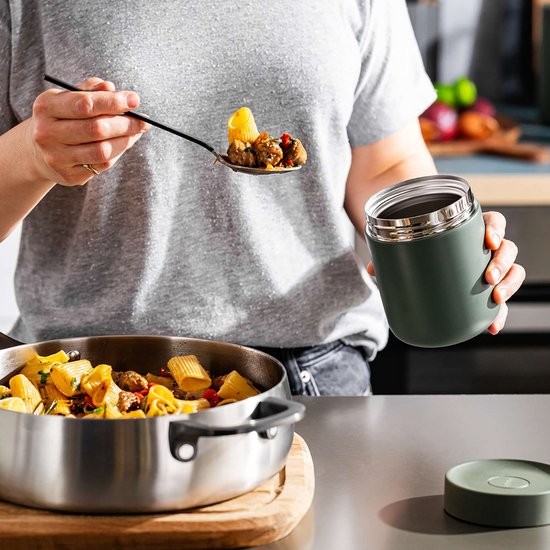 BergHOFF Home Nommie – Boîte à lunch Thermos 0 l – Boîte à lunch Thermos étanche – Garde au chaud ou au froid pendant 6 heures – Isolation à double paroi – Récipient alimentaire étanche – Acier inoxydable – Lavable au lave-vaisselle – Kaki