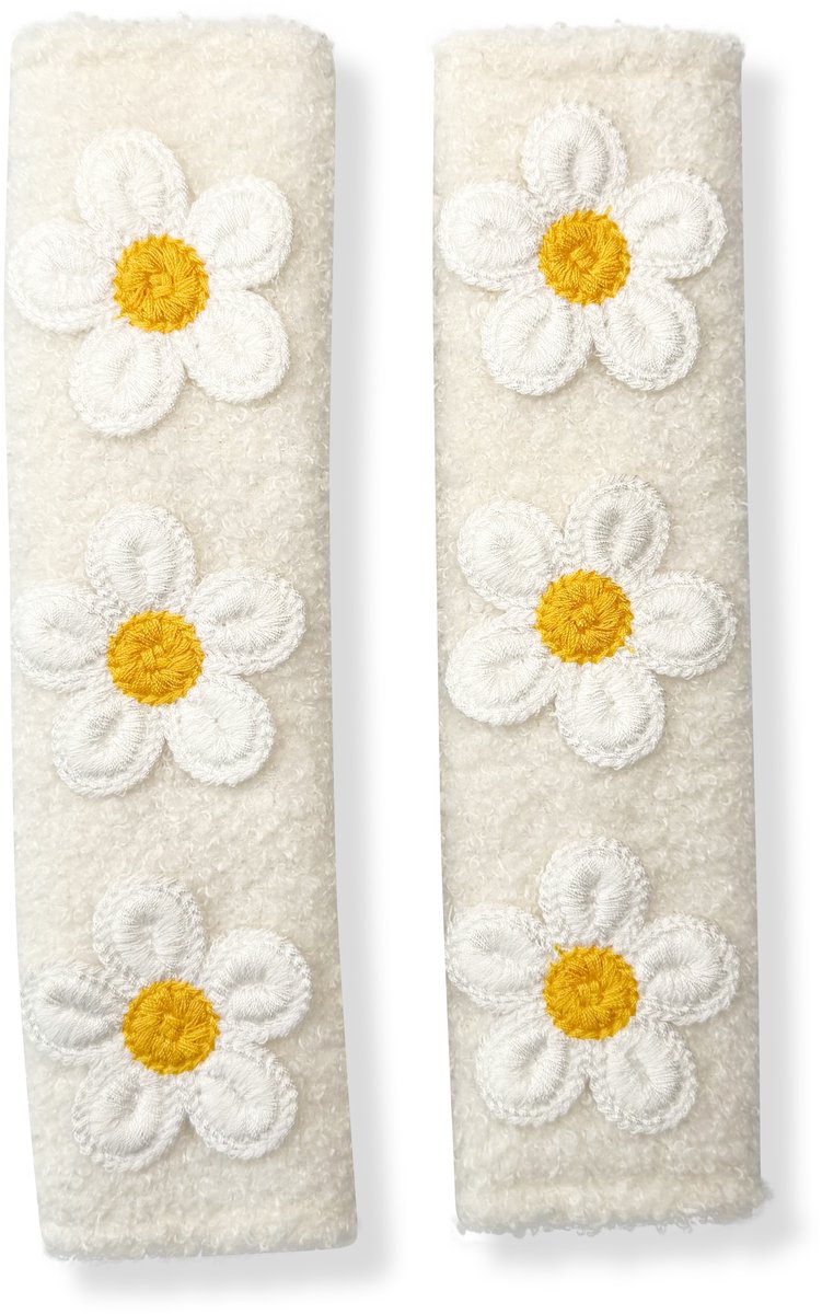 Gordelbeschermer Madeliefjes Wit - Set van 2 Gordelhoezen - Gordelkussen - Kasey Products