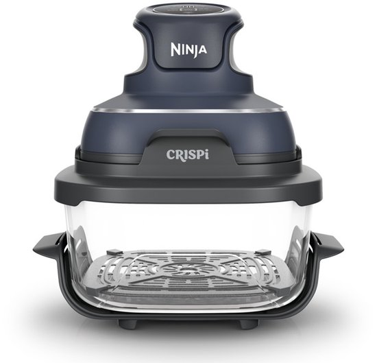 Ninja CRISPi 4-in-1 compact glazen kooksysteem - Airfryer, Roast, Recrisp, Keep Warm - Inclusief twee glazen schalen van 3.8L en 1.4L en bijpassende deksels - 2 Crisper-Plates - Blauw - FN101EUGY