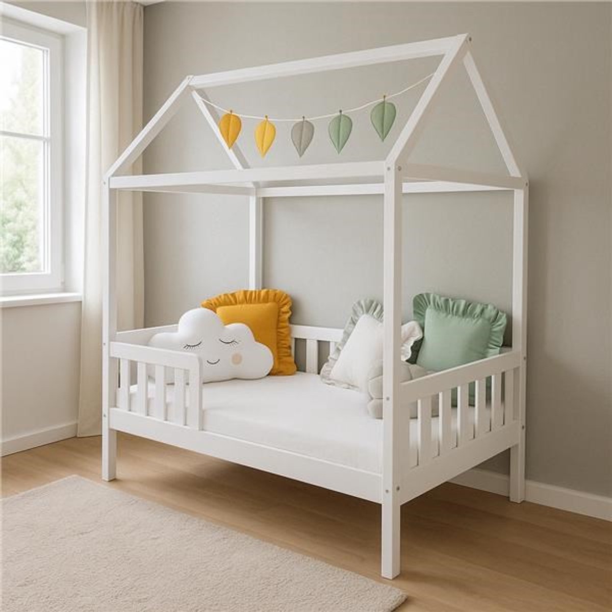 New Baby - Kinderbed CASTELLO - 160x80 cm - Wit Huisbed - Met Uitvalbeveiliging - FSC Hout - Inclusief Lattenbodem - Ledikant voor Kinderen 1-12 Jaar