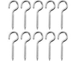 XIATIAN Screw Hooks M6 x 82 mm, 10 Pieces Ceiling Hooks Stainless Steel Heavy Duty Hook Screw Large Hooks for Screws, Suitable for Hammocks, Awnings, Hanging Chairs, Rocking Chairs (Silver)
