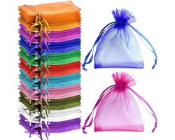 100 stuks organza zakjes in gemengde kleuren, transparante cadeauzakjes voor bruiloften met trekkoord, sieradenzakjes, snoepzakjes voor verjaardagen, bruiloften, babyshowers, kerstfeesten, festivals, bedankjes, cadeaus, 7 x 9 cm