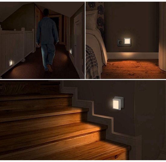 Dussdote Nachtlampfitting - met schemersensor - 2 lampkoppen - traploos instelbare lichtsterkte - ideaal voor kinderkamers, trappenhuizen, slaapkamers, keukens - kan worden gebruikt als richtingsverlichting - warm wit licht van Dussdote — afbeelding 4