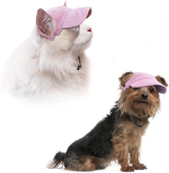 Zomerzonnehoed voor Katten en Honden - UV-bescherming - Verstelbare - Pet voor Zonnebescherming en Sport - Casual Hondenhoed - Huisdier Zonnehoed - met Oorgaten - Geschikt voor Katten, Puppy's en Kleine Honden - Roze - Maat S