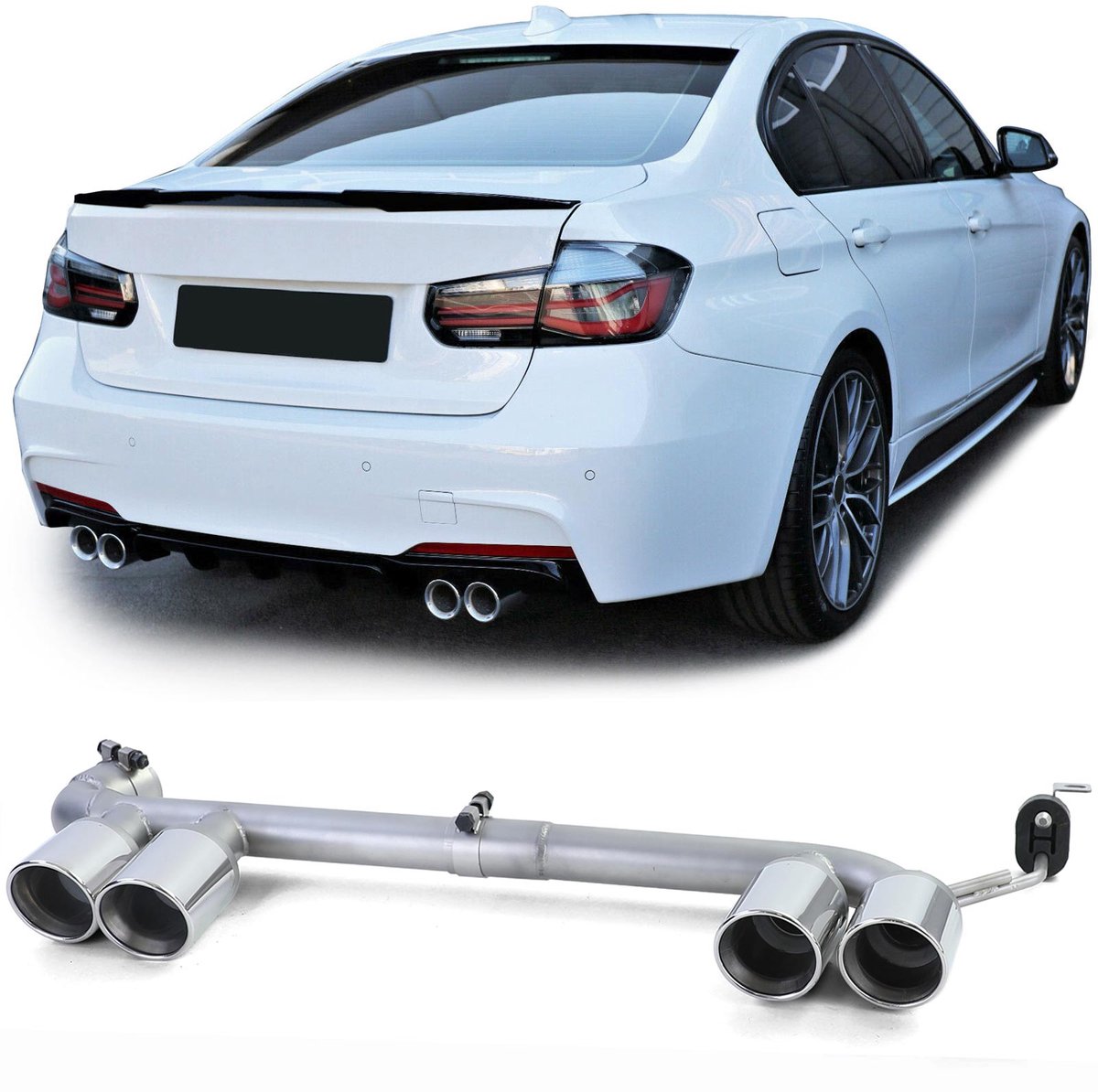 4 X Uitlaat Sierstuk Rond Duplex RVS Geschikt voor BMW 3 Serie F30 F31 318 320 Bmw 4 Serie F32 F33 F36 418 420 M3 M4 Perfomance Look