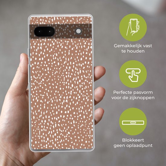 Coque de téléphone compatible avec Google Pixel 6a - Motif pois - Wit - Marron - Siliconen