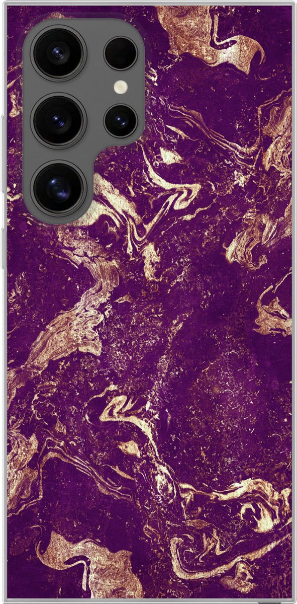 Telefoonhoesje Geschikt voor Samsung Galaxy S24 Ultra hoesje - Natuursteen - Kalksteen - Goud - Siliconen Telefoonhoesje Telefoonhoesje