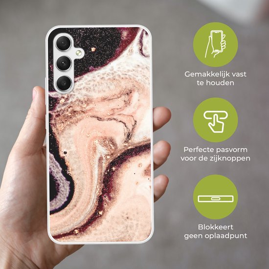 Telefoonhoesje Geschikt voor Samsung Galaxy A34 hoesje - Marmer print - Mineralen - Natuursteen - Siliconen Telefoonhoesje Telefoonhoesje