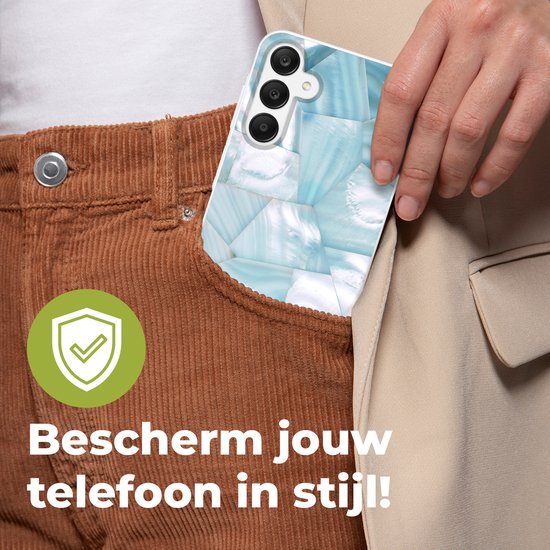 Telefoonhoesje Geschikt voor Samsung Galaxy A25 hoesje - Natuursteen - Blauw - Parelmoer - Siliconen Telefoonhoesje Telefoonhoesje