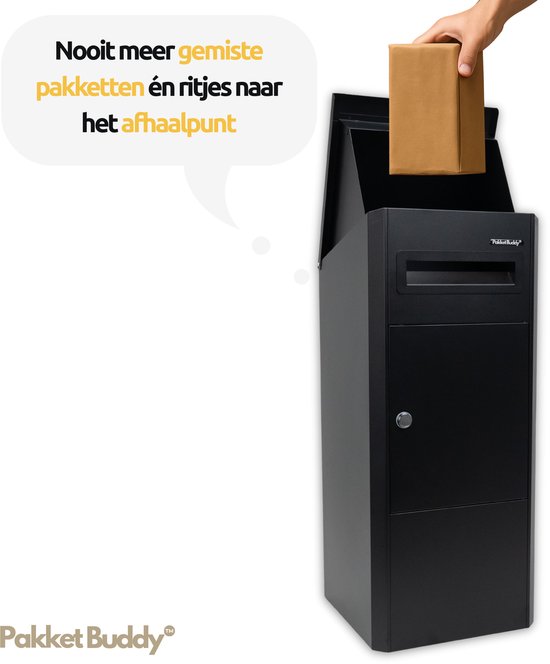 PakketBuddy - Easydrop™ - Pakketbrievenbus – Pakketbox Vrijstaand - Waterdicht & Weerbestendig - Anti-diefstal met cilinderslot - Zwart