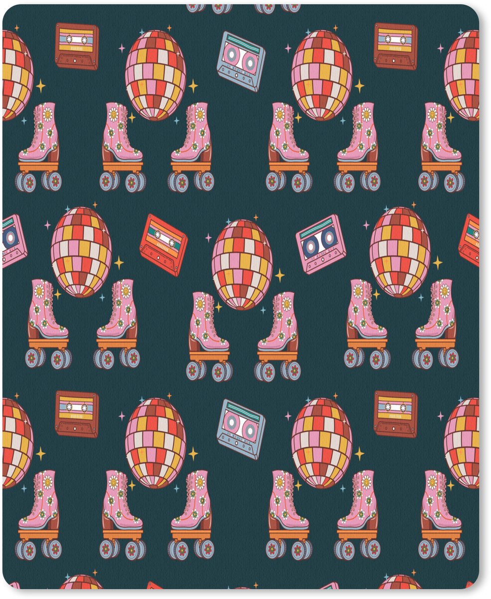 Muismat 19x23 cm - Mousepad Rolschaatsen - Patroon - Disco - Muismatten