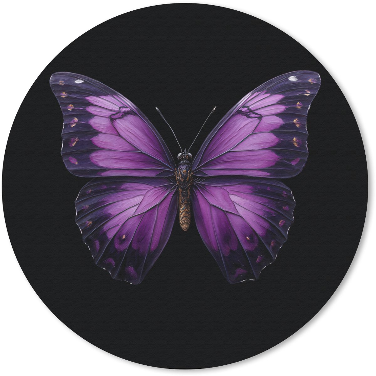 Muismat rond 40x40 cm - Mousepad Vlinder - Paars - Levendig - Ronde muismatten