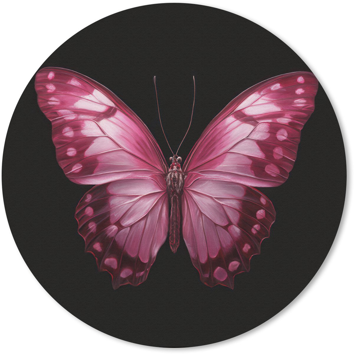 Muismat rond 50x50 cm - Mousepad Vlinder - Fuchsia - Grafisch - Ronde muismatten