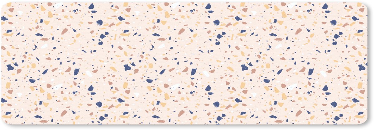 Muismat XXL 90x30 cm - Bureau onderlegger - Bureau mat Terrazzo - Patroon - Kleurrijk - Indigo - Bureaumat - Gaming mousepad xl - Bureaulegger groot - Computer deskmat