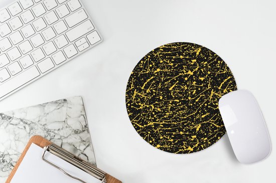 Muismat rond 20x20 cm - Mousepad Spat - Waterverf - Geel - Zwart - Ronde muismatten
