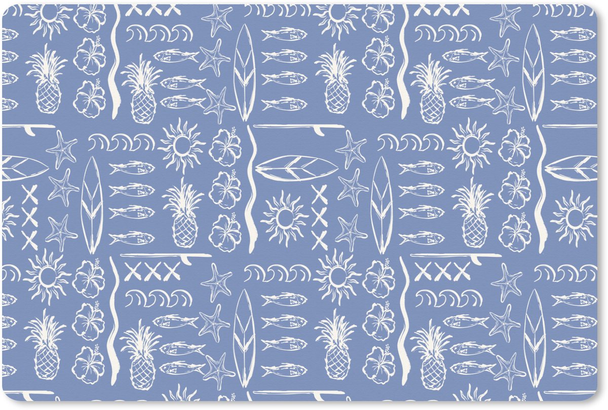 Muismat XXL 90x60 cm - Bureau onderlegger - Bureau mat Kust - Zee - Blauw - Wit - Bureaumat - Gaming mousepad xl - Bureaulegger groot - Computer deskmat