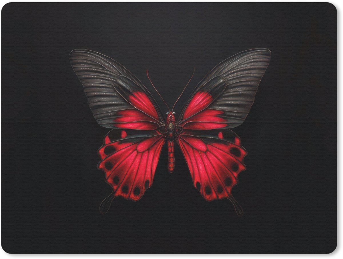 Muismat 23x19 cm - Mousepad Vlinder - Rood - Contrast - Muismatten