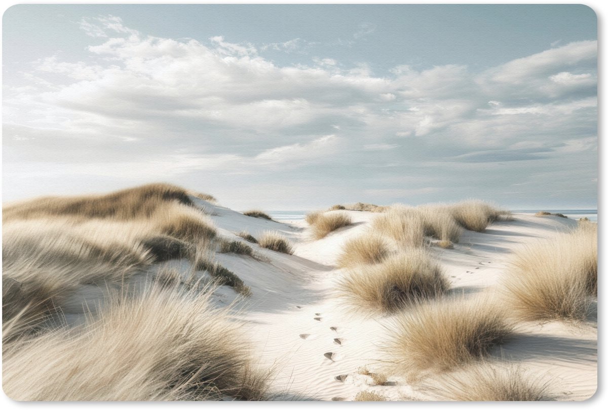 Muismat 27x18 cm - Mousepad Duinen - Gras - Sporen - Wolken - Muismatten