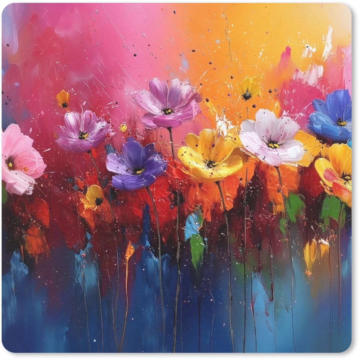 Muismat 30x30 cm - Mousepad Fantasiebloemen - Verf - Speels - Muismatten