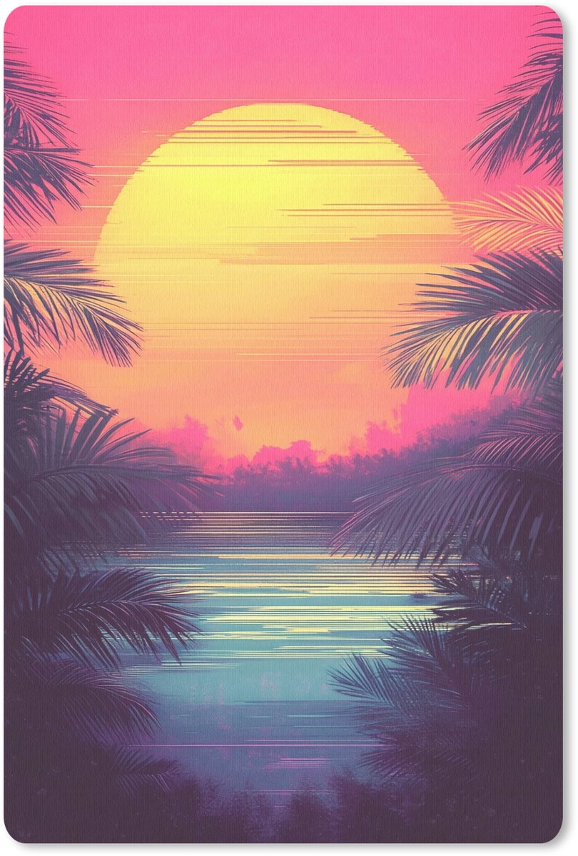 Muismat 18x27 cm - Mousepad Zon - Geel - Palmbomen - Tropisch - Muismatten