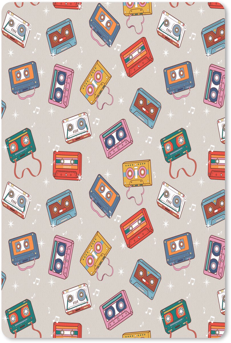 Muismat 18x27 cm - Mousepad Muziek - Cassette - Patroon - Muismatten
