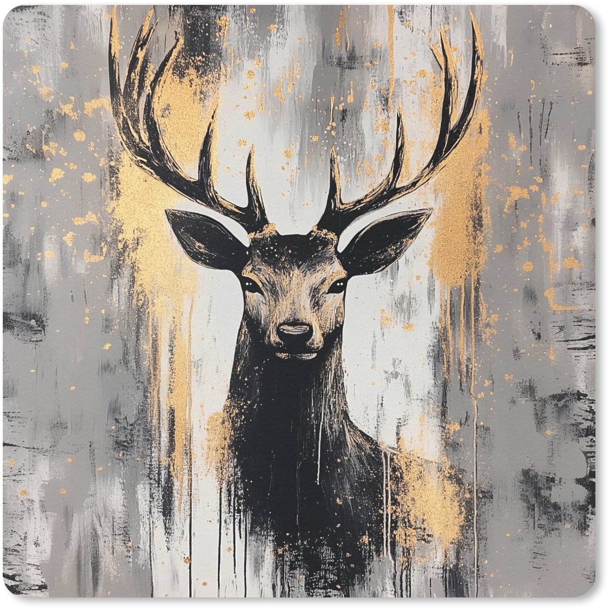 Muismat 20x20 cm - Mousepad Abstract - Hert - Gewei - Goud - Muismatten