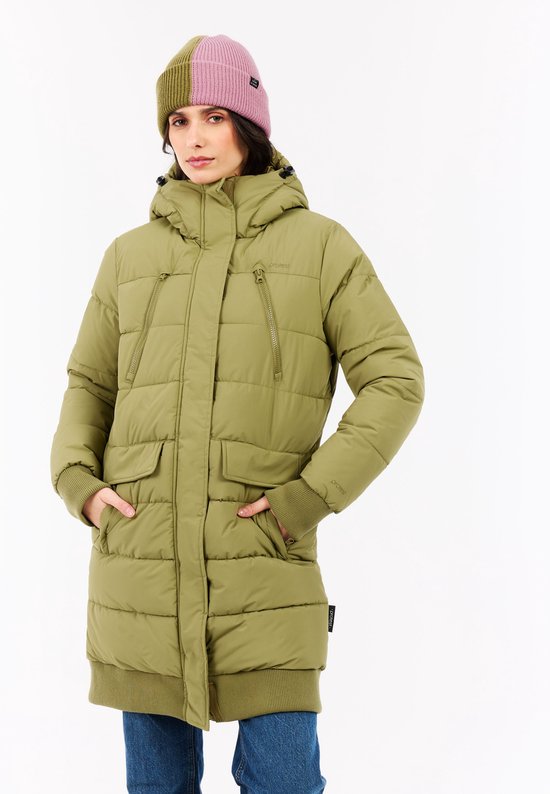 RITOSTA Lange donsjassen voor dames, gewatteerde donsjas, verdikte capuchon, comfortabele overjas, ritssluiting, lange parka met zakken voor de winter, warme buitenkleding, outdoor wandelen, Kaki, M