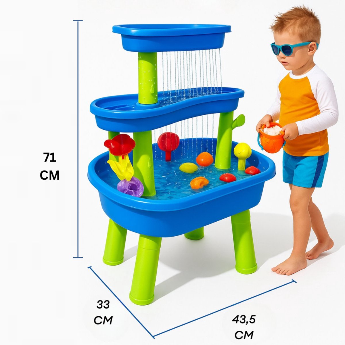 Watertafel & Zandtafel in één - 36-delig Buitenspeelgoed - Water speelgoed voor kinderen - 3-laagse watertafel - Hoogte van 71 cm — afbeelding 2