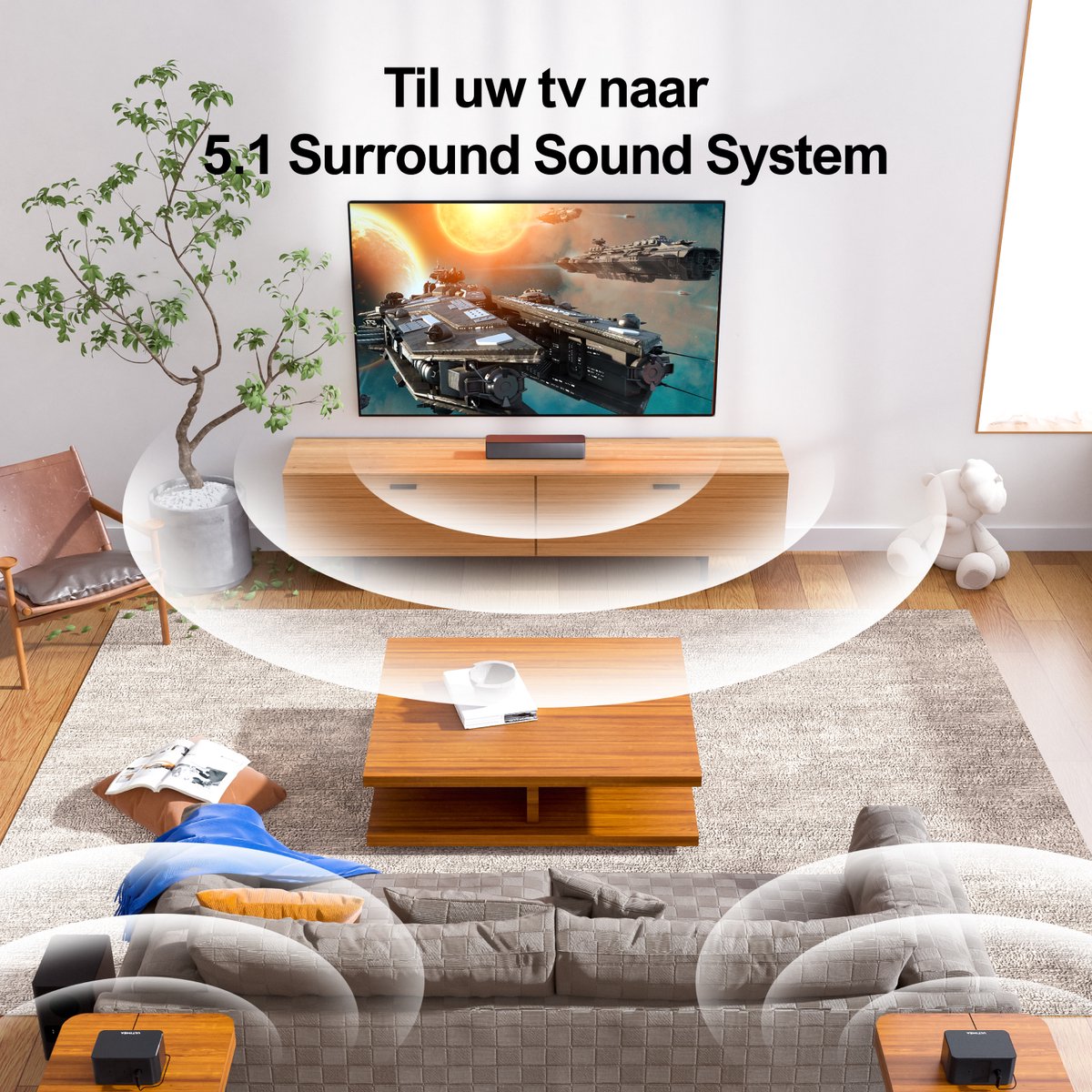 Afbeelding 2 van ULTIMEA Poseidon D50 5.1 Surround Sound-systeem - Soundbar met draadloze subwoofer - 320W piekvermogen - BassMX™ basversterking - Bluetooth 5.3