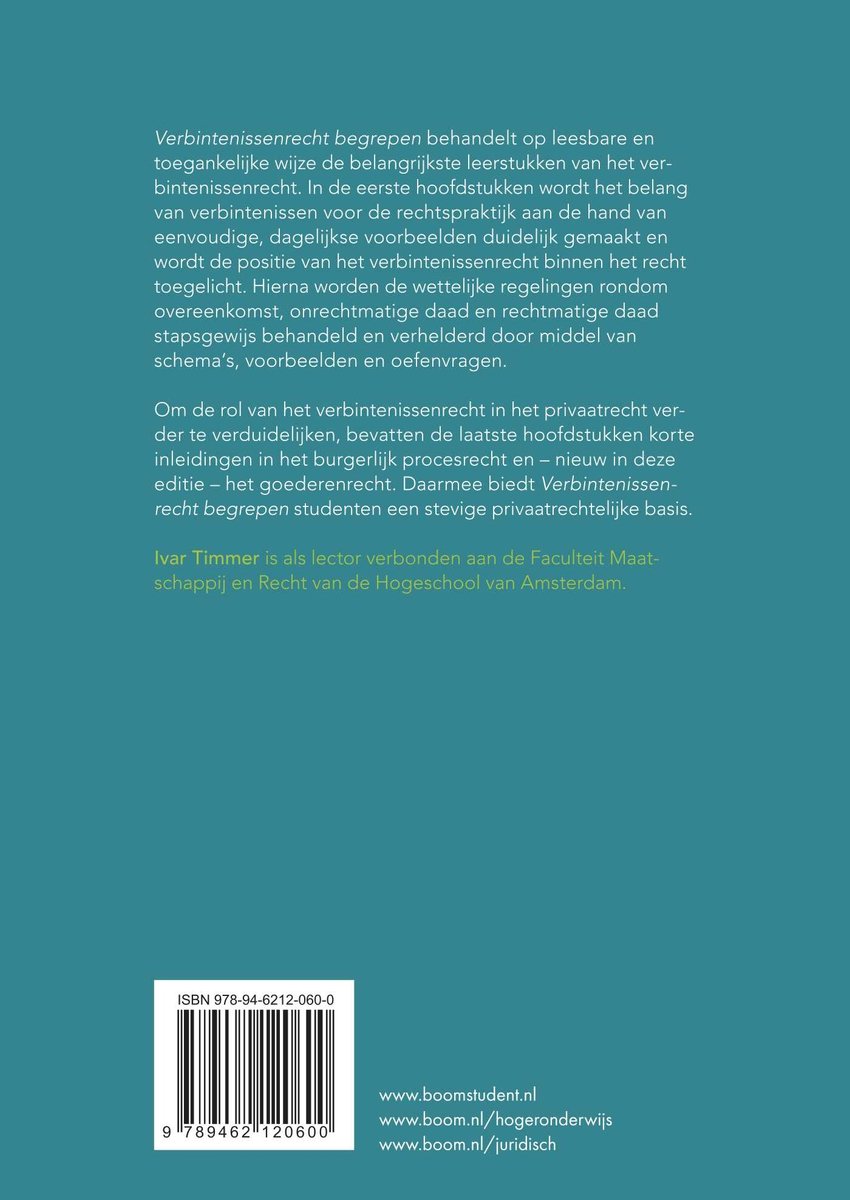 Boekrug met ISBN en een gedetailleerde beschrijving van "Verbintenissenrecht begrepen".