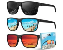 Boncy® Skyline Zonnebril Heren & Dames - Zonnebrillen 3-Pack - Sunglasses Fietsbril Sportbril Ski - Festival Rave & Party Bril - Fietsbrillen Sportbrillen