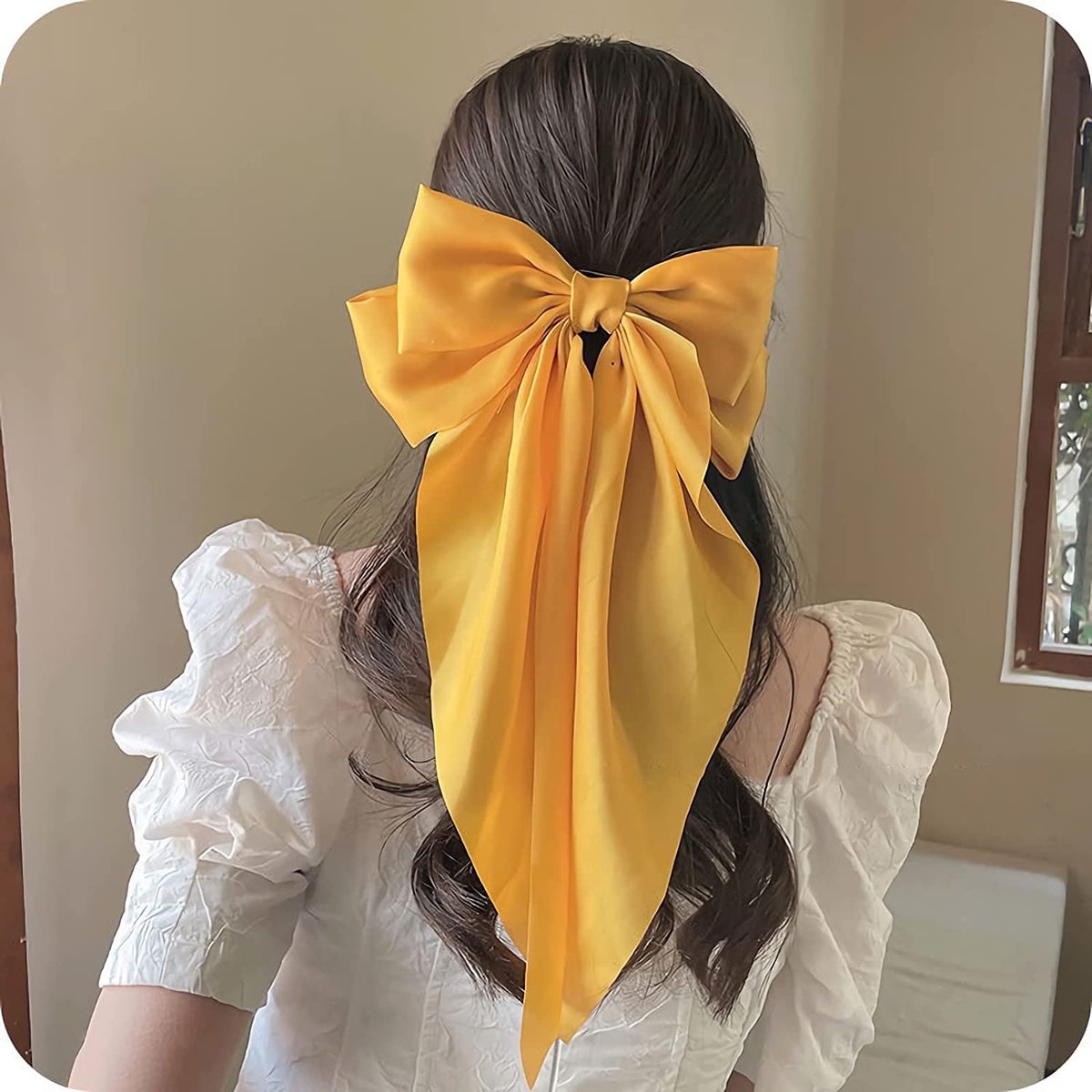 Premium Zijden Haarlint - 100% Moerbeizijde Haarstrik - Zijden Lint Haarspeld - Premium Silk Hair Ribbon Clip - Geel
