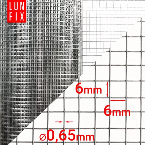 LUN FIX - Grillage anti-rongeurs 100 cm 6x6 fi 0 soudé galvanisé - 25 m