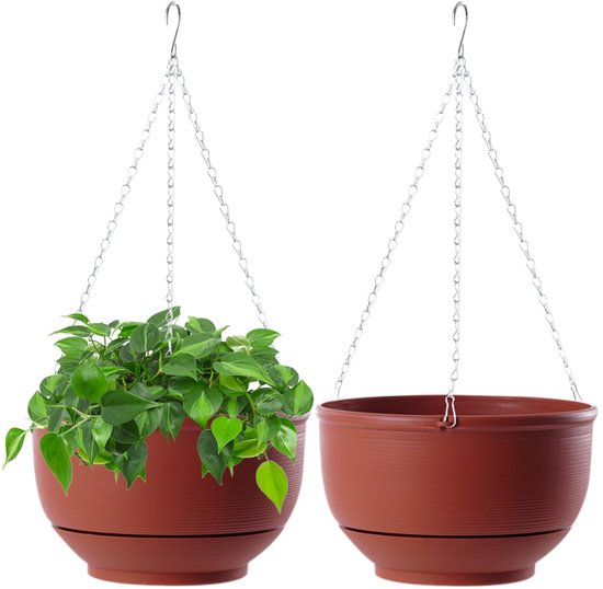 Hangende Bloempot - Met Drainag gaten en Afneembare Schotel - Voor Binnen en Buiten - Ø 23 cm - Set van 2
