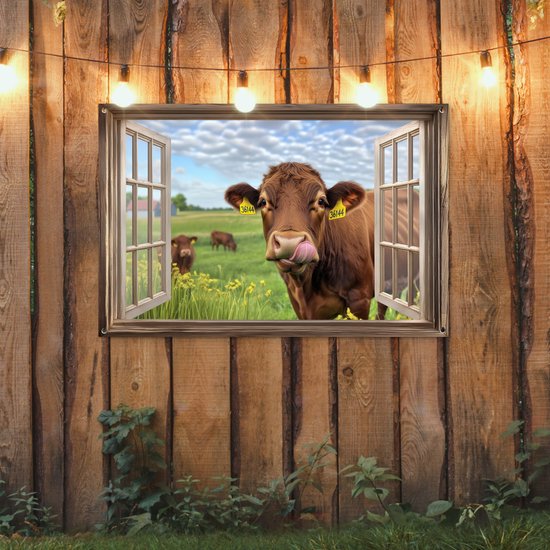 Affiche de jardin 120x80 cm - Décoration de jardin Vue - Vache - Prairie - Paysage - Animaux - Affiche pour le jardin - Décoration extérieure - Tableau de jardin clôture - Décoration murale sur toile de jardin - Décoration murale sur toile de balcon