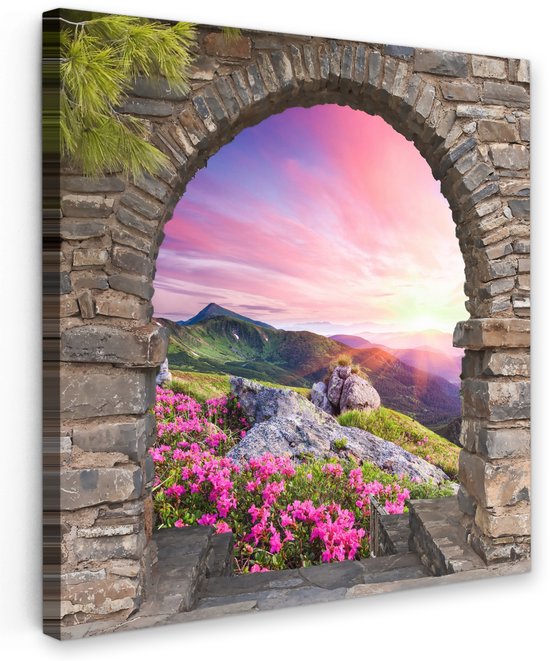 Tuinposter 'Doorkijk roze bloemen' - Teun's Tuinposters