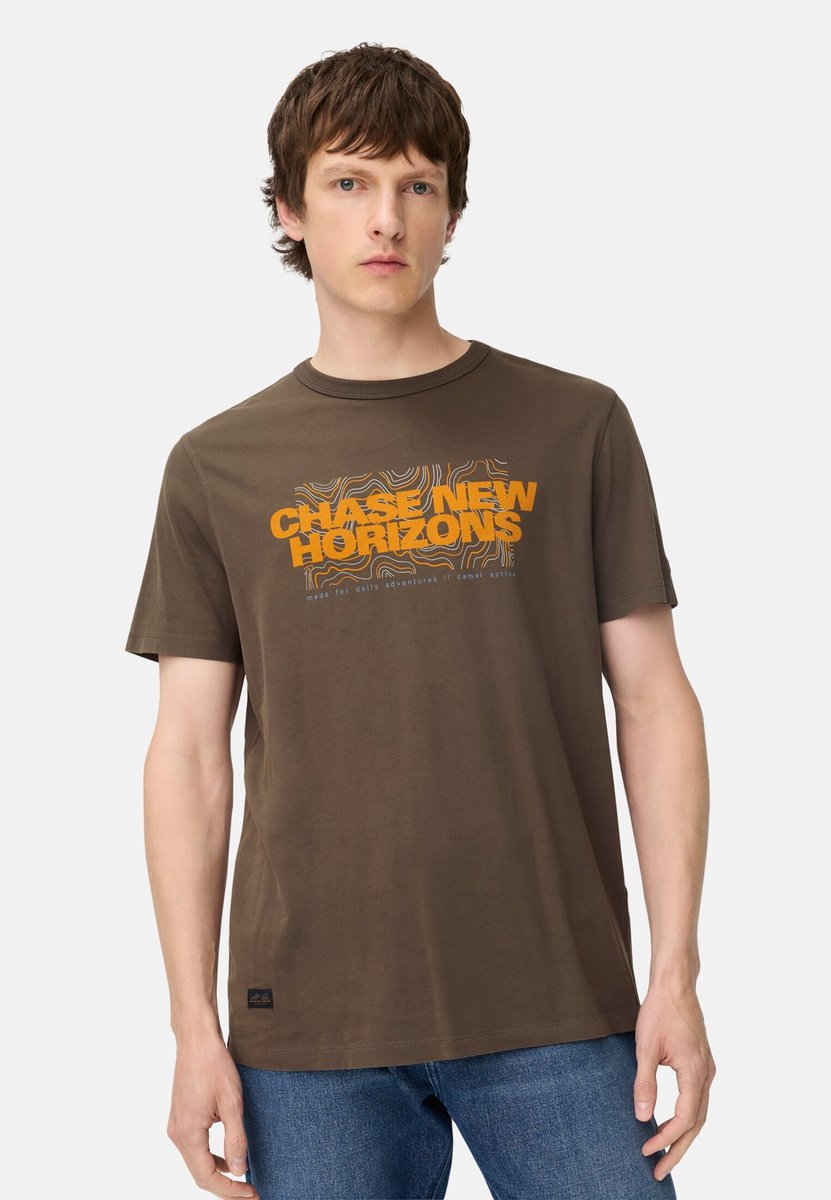 camel active T-shirt met ronde hals van puur katoen - Maat menswear-XXL - Donkerbruin