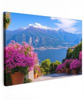 Tuinschilderij voor buiten 120x80 cm - Tuindecoratie Lake Como - Italië - Landschap - Tuinposter op canvas - Tuin muurdecoratie - Buitenschilderij decoratie - Schutting wanddecoratie - Buitencanvas
