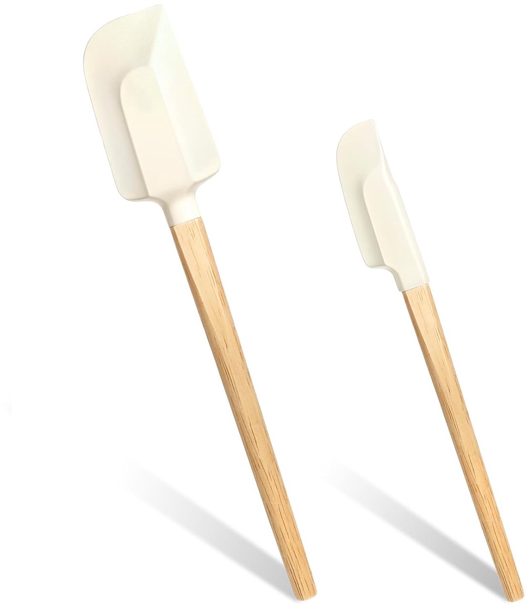 Siliconen spatel met houten handvat - ergonomisch ontwerp - set van 2 - eiken en siliconen