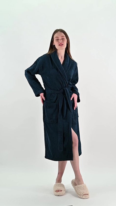 PandaHome - Badjas Unisexe - Badjas 100% Katoen - XL - Marine - Tissu Katoen - Peignoir - Col châle - Badjas femme - Badjas homme - Badjas femme et homme - Taille XL