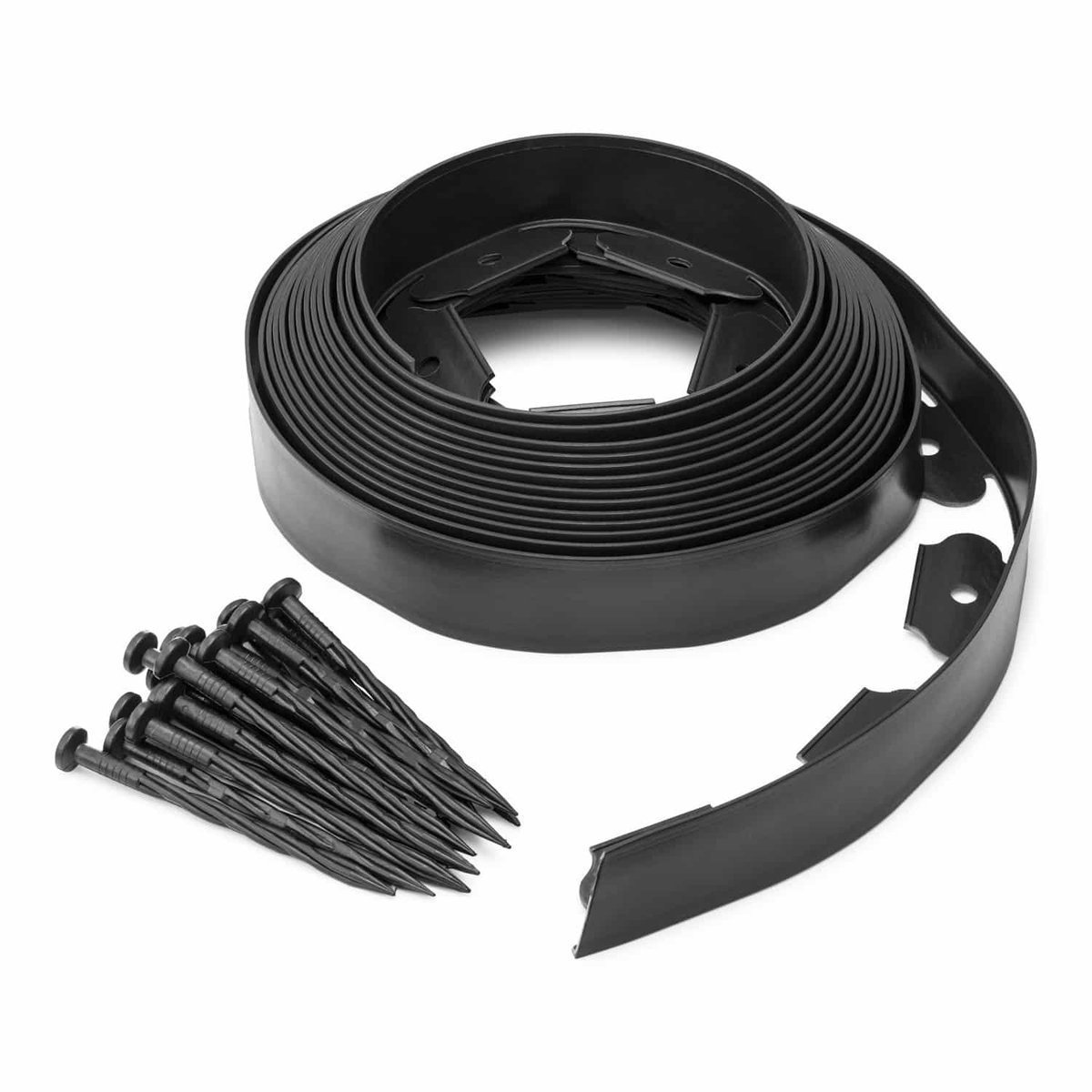 MOOWY Gazonrand Zwart (10m x 45mm) met Bevestigingspinnen - Flexibele Border voor Gazons en Bloembedden