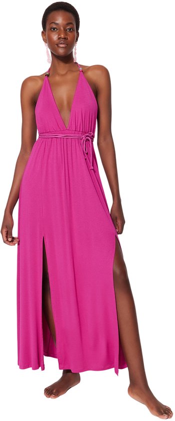 Trendyol Strandkleding Ecru Maxi Gebreide Jurk Met Kralen En Accessoires Tbess21El2796