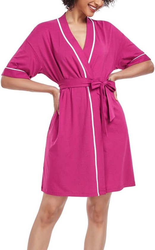 COLORFULLEAF Accappatoio Donna In Cotone Con Cerniera E Tasche – Leggero Maniche 3/4 XS-2XL
