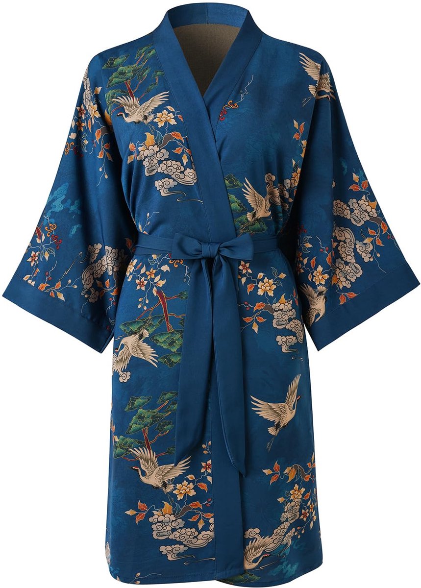 Dames Kimono Badjas - Kort - Nachthemd - Donkerblauw